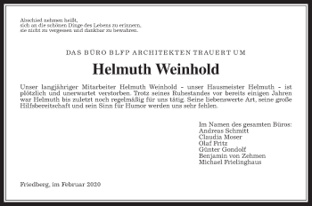 Traueranzeige von Helmuth Weinhold von Wetterauer Zeitung