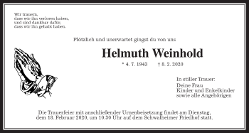Traueranzeige von Helmuth Weinhold von Wetterauer Zeitung