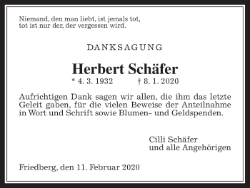 Traueranzeige von Herbert Schäfer von Wetterauer Zeitung