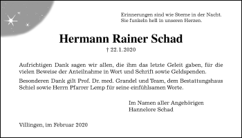 Traueranzeige von Hermann Rainer Schad von Licher Wochenblatt