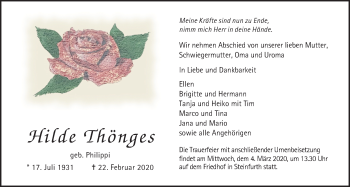 Traueranzeige von Hilde Thönges von Wetterauer Zeitung