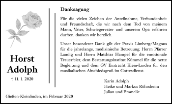 Traueranzeige von Horst Adolph von Giessener Allgemeine, Alsfelder Allgemeine