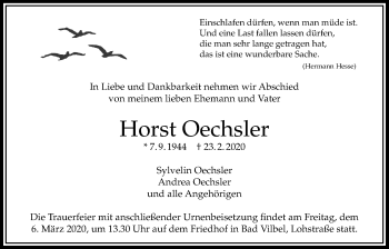 Traueranzeige von Horst Oechsler von Bad Vilbel/Karben
