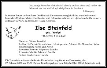 Traueranzeige von Ilse Steinfeld von Bad Vilbel/Karben
