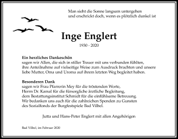 Traueranzeige von Inge Englert von Bad Vilbel/Karben