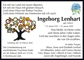 Traueranzeige von Ingeborg Lenhart von Giessener Allgemeine, Alsfelder Allgemeine