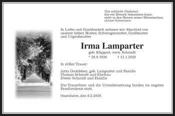 Traueranzeige von Irma Lamparter von Wetterauer Zeitung