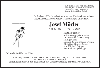 Traueranzeige von Josef Mörler von Wetterauer Zeitung