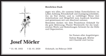 Traueranzeige von Josef Mörler von Wetterauer Zeitung