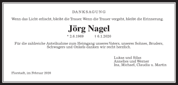 Traueranzeige von Jörg Nagel von Wetterauer Zeitung