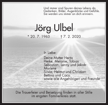 Traueranzeige von Jörg Ulbel von Pohlheimer Nachrichten