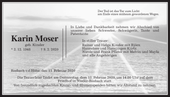 Traueranzeige von Karin Moser von Wetterauer Zeitung