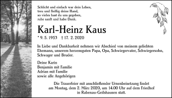 Traueranzeige von Karl-Heinz Kaus von Rabenauer Zeitung