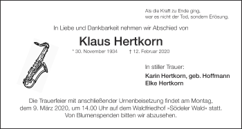 Traueranzeige von Klaus Hertkorn von Wetterauer Zeitung