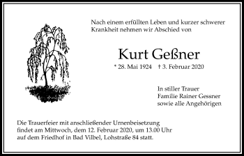 Traueranzeige von Kurt Geßner von Bad Vilbel/Karben