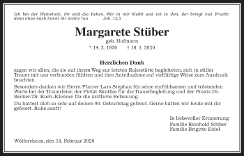 Traueranzeige von Margarete Stüber von Wetterauer Zeitung