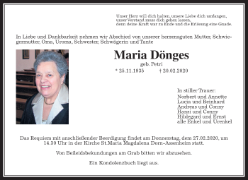 Traueranzeige von Maria Dönges von Wetterauer Zeitung