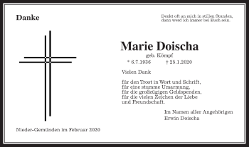 Traueranzeige von Marie Doischa von Alsfelder Allgemeine