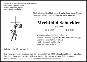 Traueranzeige von Mechthild Schneider von Giessener Allgemeine, Alsfelder Allgemeine