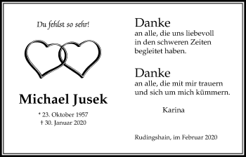 Traueranzeige von Michael Jusek von Bad Vilbel/Karben