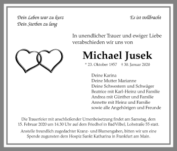 Traueranzeige von Michael Jusek von Bad Vilbel/Karben