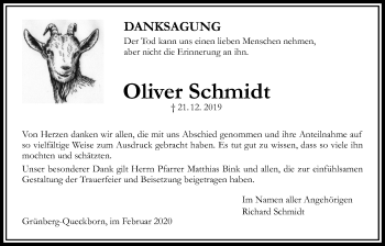 Traueranzeige von Oliver Schmidt von Wetterauer Zeitung, Giessener Allgemeine, Alsfelder Allgemeine