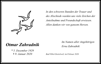 Traueranzeige von Otmar Zahradnik von Bad Vilbel/Karben