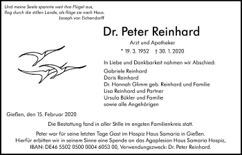 Traueranzeige von Peter Reinhard von Giessener Allgemeine, Alsfelder Allgemeine