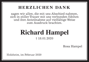 Traueranzeige von Richard Hampel von Pohlheimer Nachrichten