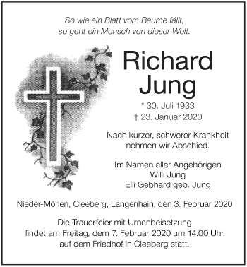 Traueranzeige von Richard Jung von Wetterauer Zeitung