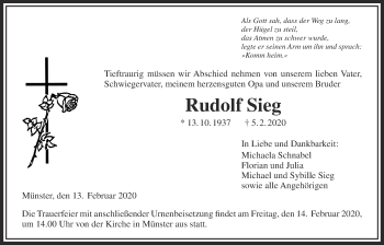 Traueranzeige von Rudolf Sieg von Licher Wochenblatt