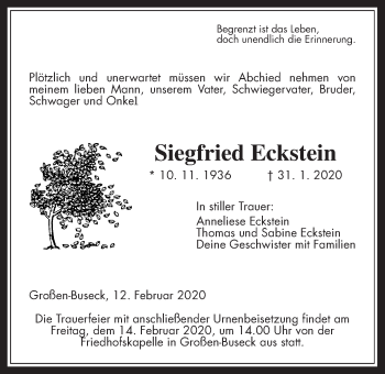 Traueranzeige von Siegfried Eckstein von Giessener Allgemeine, Alsfelder Allgemeine