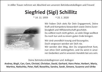 Traueranzeige von Siegfried Schillitz von Wetterauer Zeitung