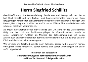 Traueranzeige von Siegfried Schillitz von Wetterauer Zeitung