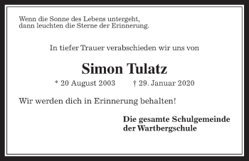 Traueranzeige von Simon Tulatz von Wetterauer Zeitung