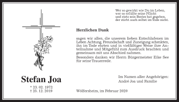 Traueranzeige von Stefan Joa von Wetterauer Zeitung