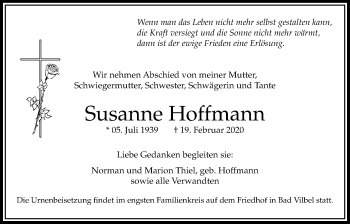 Traueranzeige von Susanne Hoffmann von Bad Vilbel/Karben