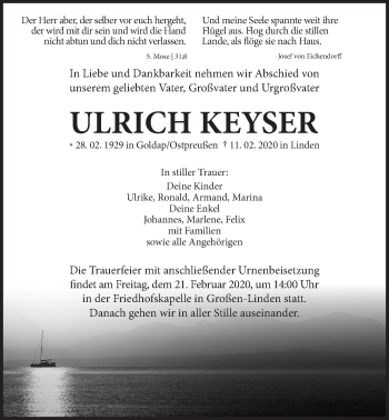 Traueranzeige von Ulrich Keyser von Giessener Allgemeine, Alsfelder Allgemeine