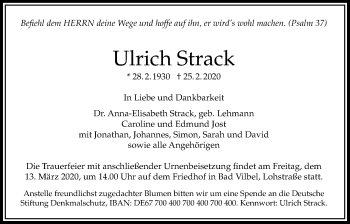 Traueranzeige von Ulrich Strack von Bad Vilbel/Karben