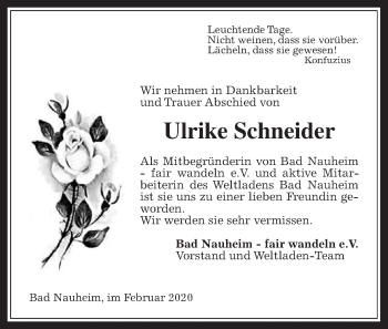 Traueranzeige von Ulrike Schneider von Wetterauer Zeitung