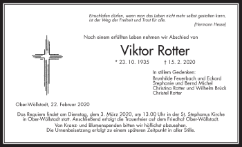 Traueranzeige von Viktor Rotter von Wetterauer Zeitung