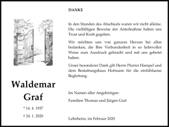 Traueranzeige von Waldemar Graf von Giessener Allgemeine, Alsfelder Allgemeine