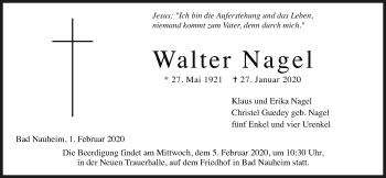 Traueranzeige von Walter Nagel von Wetterauer Zeitung