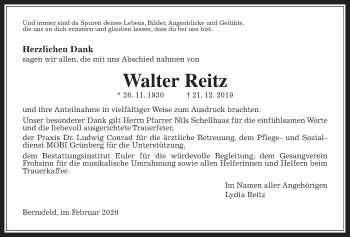 Traueranzeige von Walter Reitz von Alsfelder Allgemeine