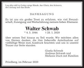 Traueranzeige von Walter Schwab von Wetterauer Zeitung