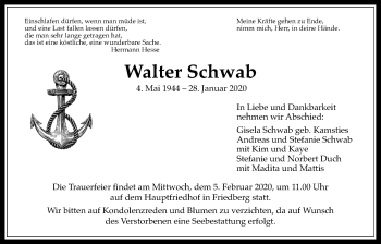 Traueranzeige von Walter Schwab von Wetterauer Zeitung
