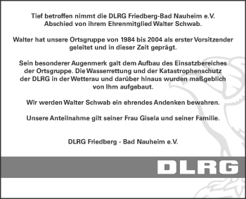 Traueranzeige von Walter Schwab von Wetterauer Zeitung