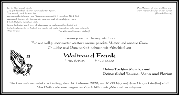 Traueranzeige von Waltraud Frank von Licher Wochenblatt