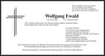 Traueranzeige von Wolfgang Ewald von Wetterauer Zeitung