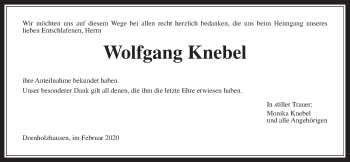 Traueranzeige von Wolfgang Knebel von Giessener Allgemeine, Alsfelder Allgemeine